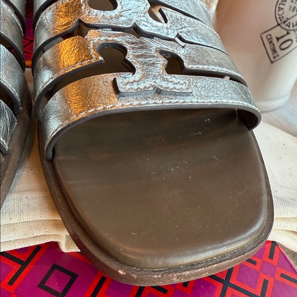 🩶 Tory Burch Ines Cage Slide Silver Wild Mushroom 🍄‍🟫 🩶 - Picture 11 of 12